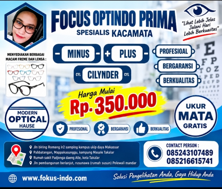 Fokus Optindo Prima Hadirkan Kacamata Minus, Plus dan Silinder, Harga Mulai Rp350 Ribu