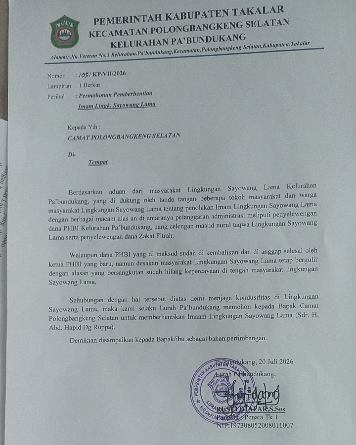 Menunggu Perbub Atau Menunggu Keputusan? Surat Pemberhentian Imam Sayoang Lama Tak Kunjung Jelas!